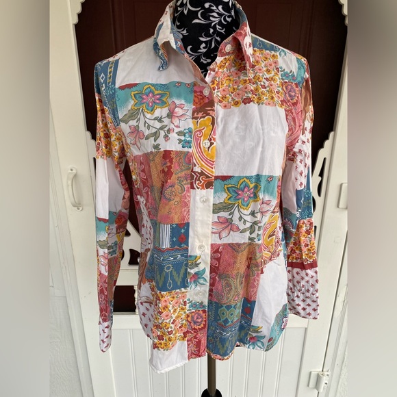 Kim Rogers Women’s Button Up Patchwork Paisley Design Top Size Medium - Picture 6 of 16